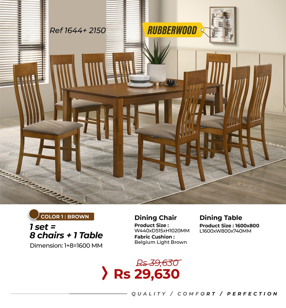 Rubberwood Dining Set Ref: 1644+2150 - 8 Seater 