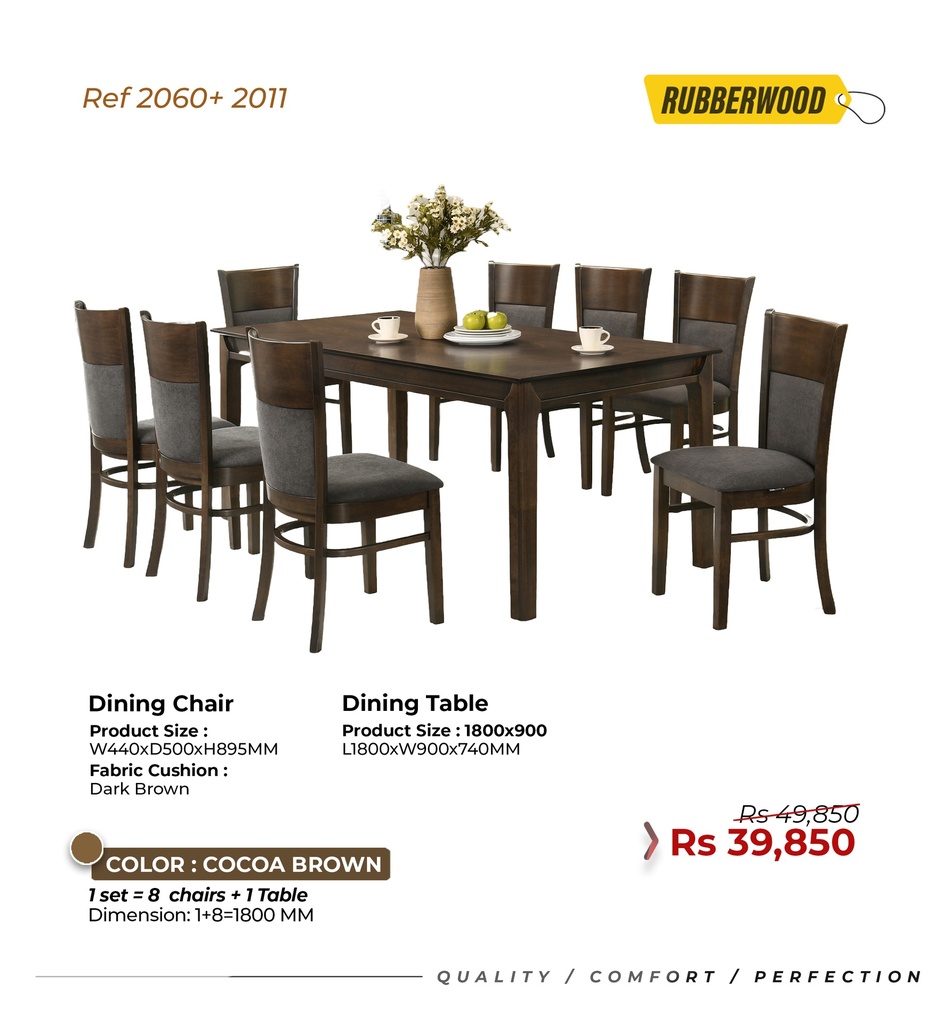 Rubberwood Dining Set Ref: 2060+2011 - 8 Seater 