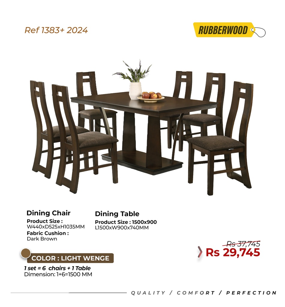 Rubberwood Dining Table 2024- 6 seater- Light Wenge