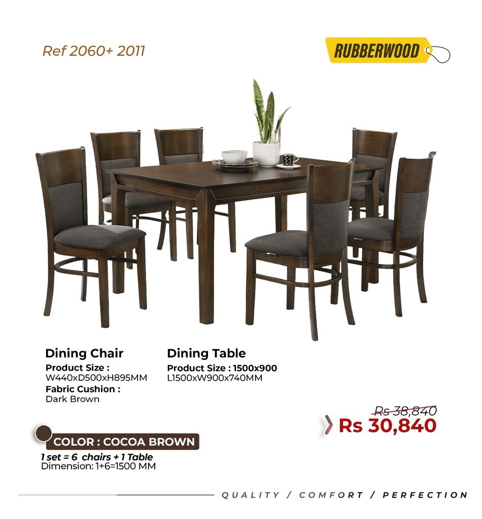 Rubberwood Dining Table 2011- 6 seater- Cocoa Brown