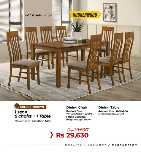 Rubberwood Dining Set Ref: 1644+2150 - 8 Seater 