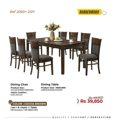 Rubberwood Dining Set Ref: 2060+2011 - 8 Seater 