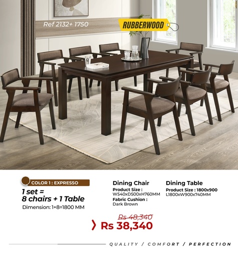 Rubberwood Dining Set Ref: 2132+1750 - 8 Seater 