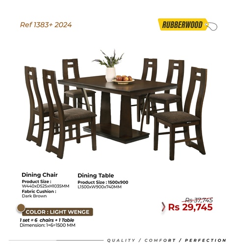 Rubberwood Dining Table 2024- 6 seater- Light Wenge