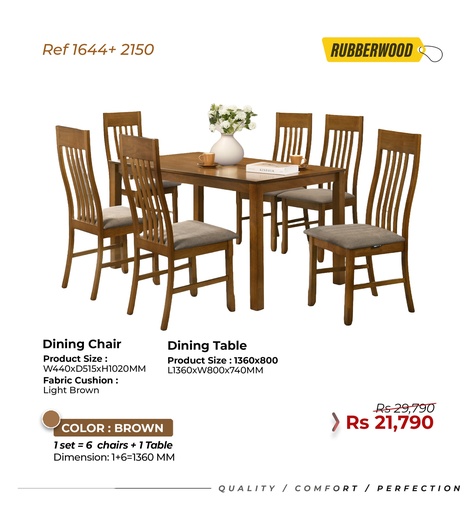 Rubberwood Dining Table 2150- 6 seater- Brown